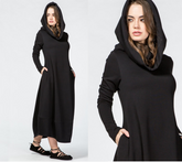 COTTON Hooded Dress with Side Pockets and Thumbhole — Available in Off-White and Black| سمر